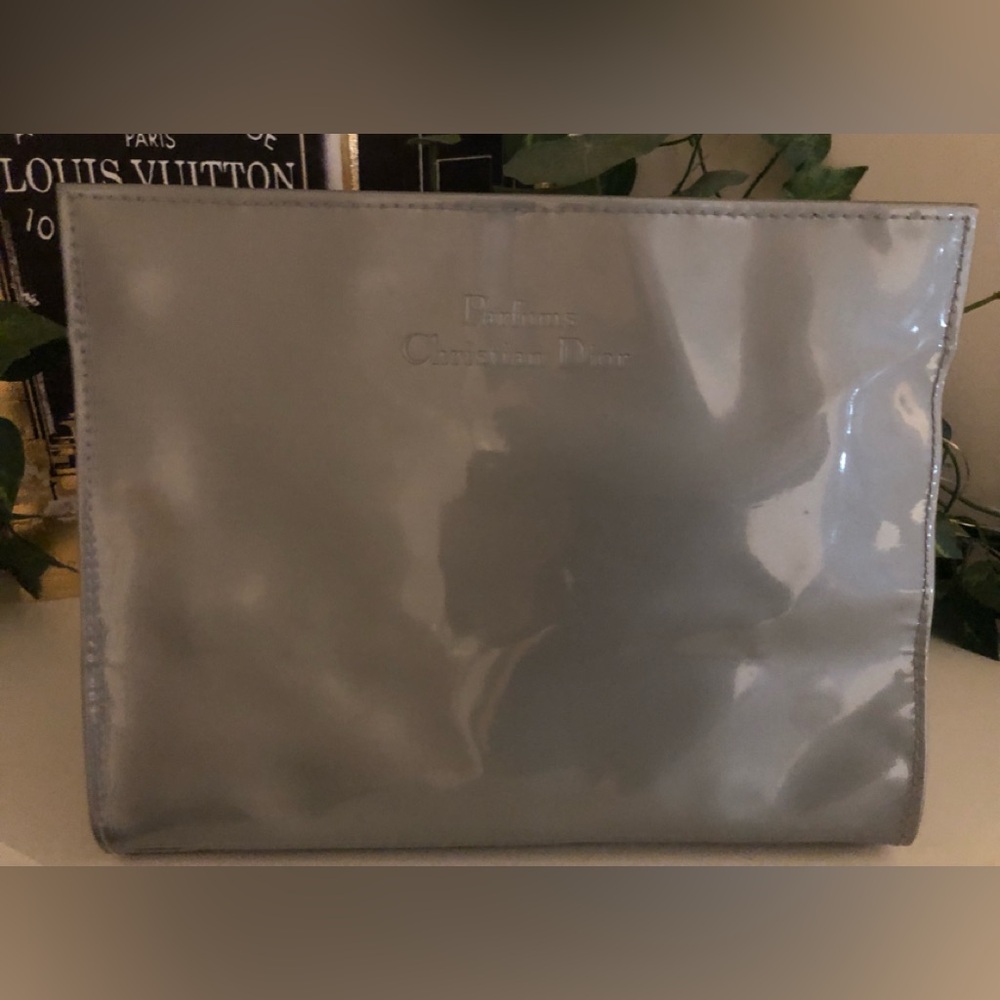 Authentic Parfume CHRISTIAN DIOR Grey Patent Cosmetic Bag/Case Vintage
